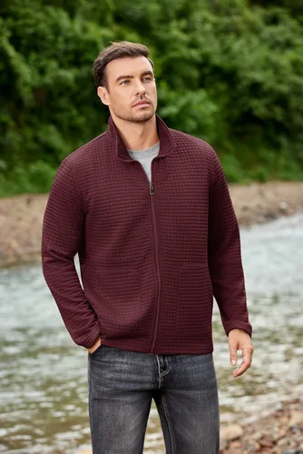Miniatura 9 de COOFANDY Chaqueta Varsity Ligera para Hombre Chaquetas Bomber Casuales Sudaderas Waffle con Cremallera y Bolsillo