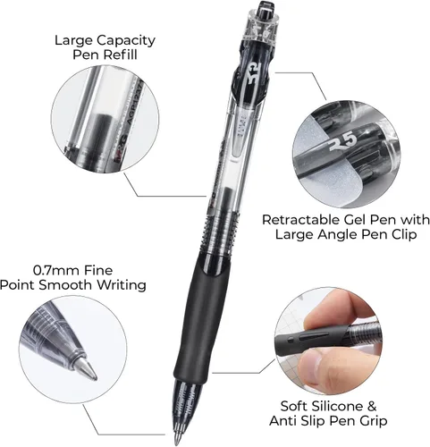 Miniatura 4 de M&G Bolígrafos de gel de tinta negra, punta fina de 0.028 in, bolígrafos de tinta de gel retráctiles, escritura suave con agarre antideslizante Negro