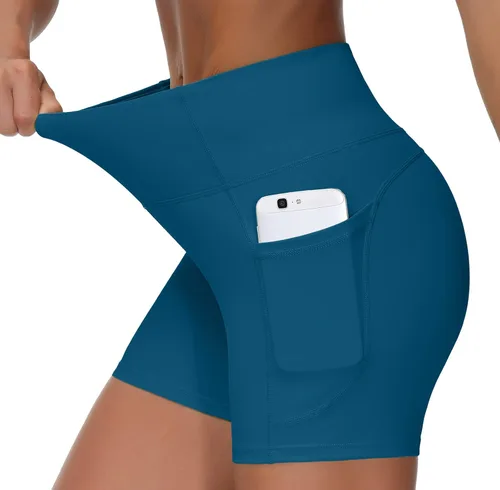 Miniatura 2 de THE GYM PEOPLE - Pantalones cortos de yoga para mujer, con cintura alta, control de abdomen y bolsillos profundos, para gimnasia, entrenamiento