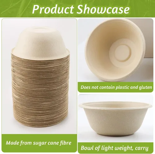 Miniatura 3 de 200 cuencos de papel biodegradables naturales de caña de azúcar de 8 onzas, cuencos de papel compostables para ensalada, sopa caliente, pasta