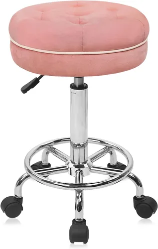 Miniatura 10 de KLASIKA Taburete alto con ruedas de dibujo con soporte de respaldo bajo y anillos ajustables para reposapiés, juego de 2 sillas de escritorio negro