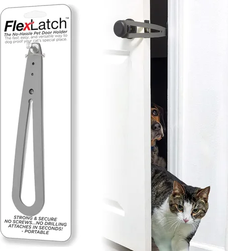 Miniatura 15 de FlexLatch Pestillo de puerta para gatos - Pestillo de puerta para gatos extragrande, alternativa a la puerta de gato, se instala rápidamente, correa