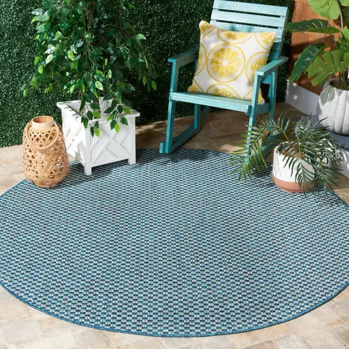 Miniatura 45 de SAFAVIEH Alfombra lavable al aire libre Courtyard Collection - 6'7" x 9'6", azul claro y gris claro, no desprende pelusa y fácil limpieza, ideal