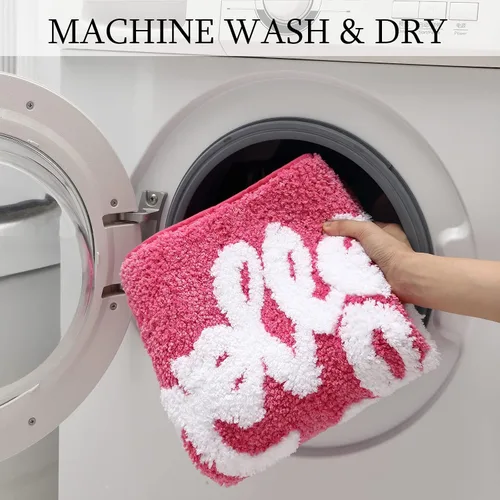Miniatura 5 de Hello Lovely - Alfombra de baño suave y preparada, color rosa intenso, absorbente de agua, alfombra de ducha de microfibra, bonita y divertida