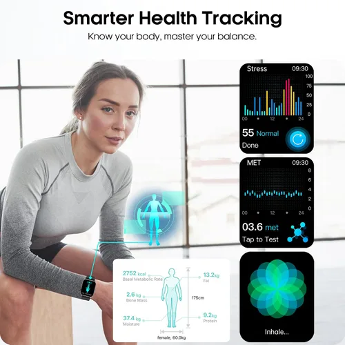 Miniatura 4 de Reloj inteligente para hombres y mujeres con llamadas Bluetooth, presión arterial, frecuencia cardíaca, oxígeno en sangre, estrés, HRV, monitor