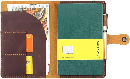 Moleskine - Funda hecha a mano para cuaderno Moleskine de tapa dura, tamaño grande, 5 x 8.25 pulgadas, funda de cuero vintage con soporte para