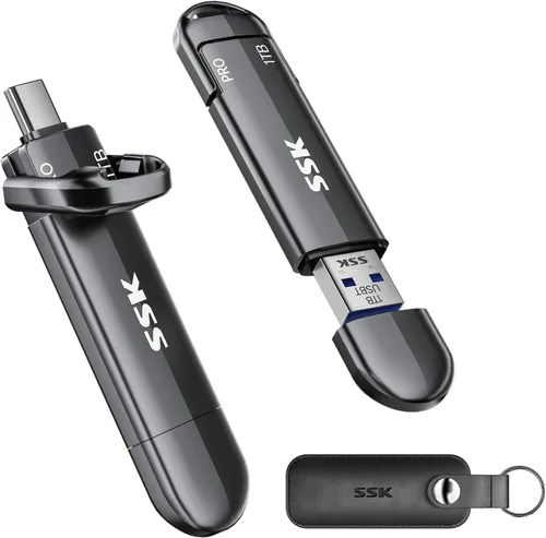 Miniatura 8 de SSK Unidad Flash USB 256GB SSD Externa, TLC NAND Unidad de Estado Sólido de Doble Puerto USBC y USBA, Hasta 1000MB/s Unidad USB de Pulgar Portátil
