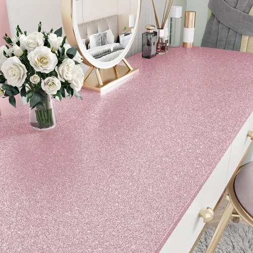 Miniatura 4 de Papel tapiz rosa con purpurina para despegar y pegar para dormitorio de niña, papel de contacto con purpurina brillante, papel de contacto moderno