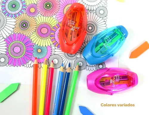 Miniatura 2 de Bostitch Sacapuntas de oficina, manual, Twist-n-Sharp con bandeja de virutas, niños, niñas, lápices de colores, paquete de 3, azul, naranja, rosa