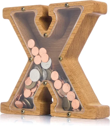 Miniatura 29 de Alcancía de madera personalizada con letra para niños, niñas y adultos, bancos de monedas de madera de roble duradero, 3 tamaños para elegir
