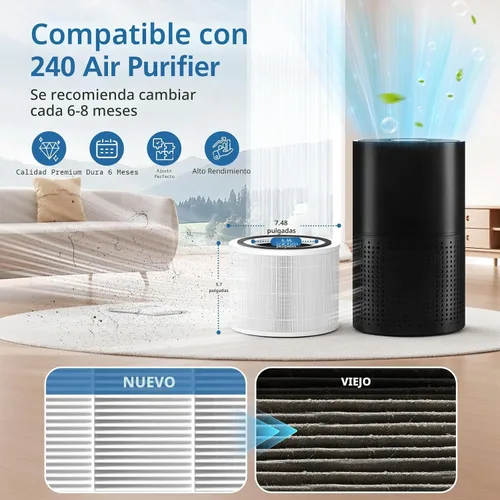 Miniatura 2 de Paquete de 2 filtros de repuesto 240 compatibles con purificador de aire Puro 240, filtro de repuesto 3 en 1 con capa de carbón activado