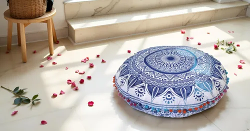 Miniatura 4 de CRAFT KALA Funda de cojín redonda de 22 pulgadas, diseño de mandala bohemio, para meditación, para sala de estar, sala de yoga, hogar, dormitorio
