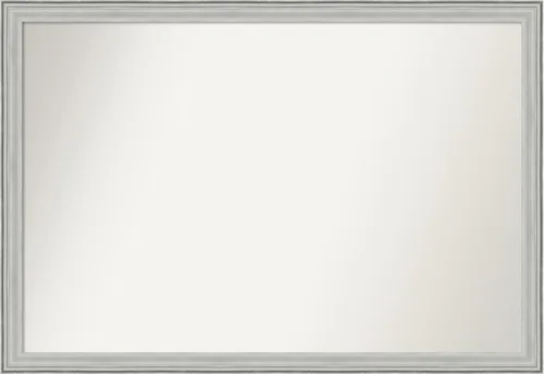 Miniatura 225 de Amanti Art Espejo de baño plateado para sobre fregadero, 25 x 25 pulgadas, espejo de tocador cuadrado estrecho de níquel cepillado, marco de madera