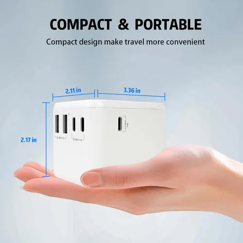 Miniatura 6 de EP Adaptador de viaje universal de 85 W, adaptador de corriente internacional con 3 puertos USB-C y 2 puertos USB-A, adaptador de enchufe mundial