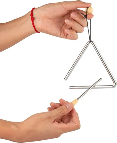 Miniatura 3 de Musfunny Triángulo de percusión de mano con Striker, instrumento musical de triángulos de acero ritmo (5 pulgadas)