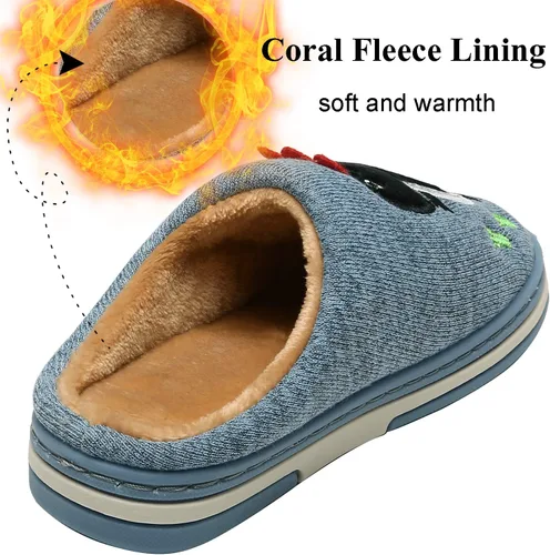 Miniatura 4 de INMINPIN - Pantuflas acogedoras para niños y niñas con diseño de dinosaurio, de algodón de felpa, cálidas para invierno, antideslizantes, para casa