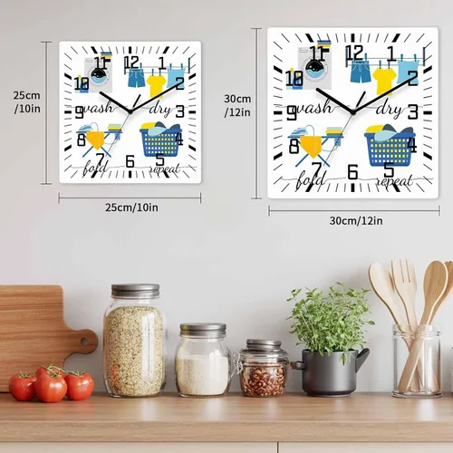 Miniatura 7 de Reloj de pared de madera minimalista moderno, silencioso, sin tictac, con dibujos animados, para lavarropas, relojes de pared cuadrados, funciona