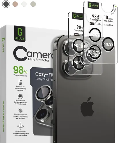 Miniatura 19 de iGluz Paquete de 2 protectores de lente de cámara antirreflejos para iPhone 15 Pro/15 Pro Max, vidrio templado ultrafino antivaho con bandeja