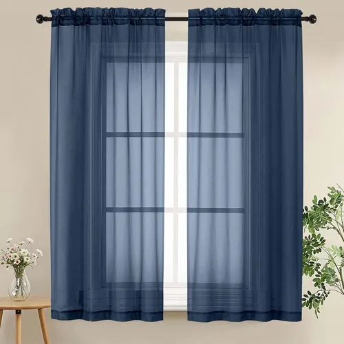 Miniatura 66 de LIVEKID Cortinas traslúcidas negras de cocina de 36 pulgadas de largo, cortinas cortas filtrantes de luz, 2 paneles de gasa aireada, texturizadas