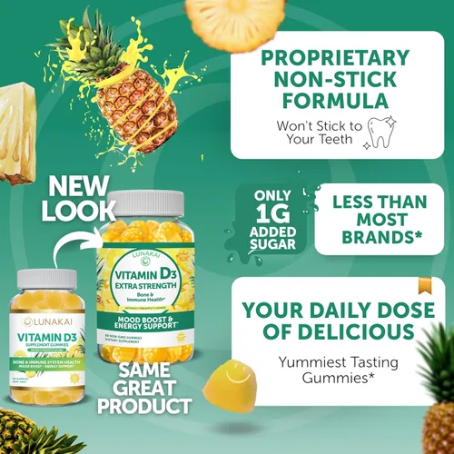 Miniatura 3 de Lunakai Gomitas de Vitamina D3 para Adultos y Niños - Fórmula Propia Más Sabrosa - Gomitas de Vitamina D No-GMO para Mujeres, Hombres, Niños