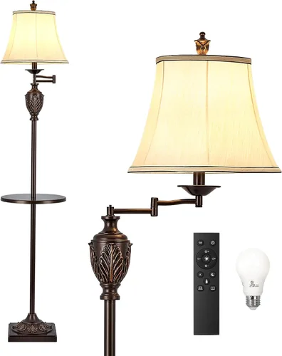Miniatura 16 de Lámpara de pie LED tradicional con brazo oscilante ajustable de 350°, lámpara de poste vintage con brazo oscilante para sala de estar, dormitorio