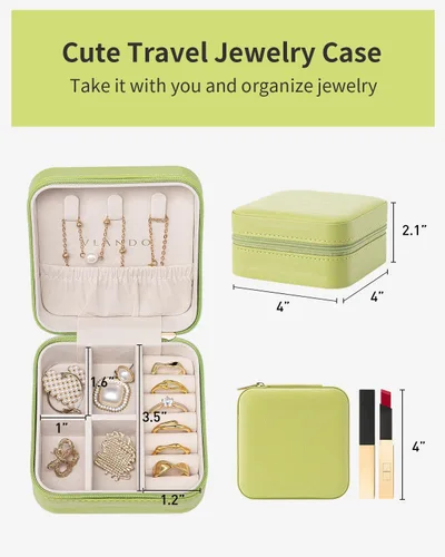 Miniatura 58 de Vlando Regalos de boda – Organizador de viaje de joyería pequeña de piel sintética, estuche de viaje para anillo, mini joyero para aretes, collar
