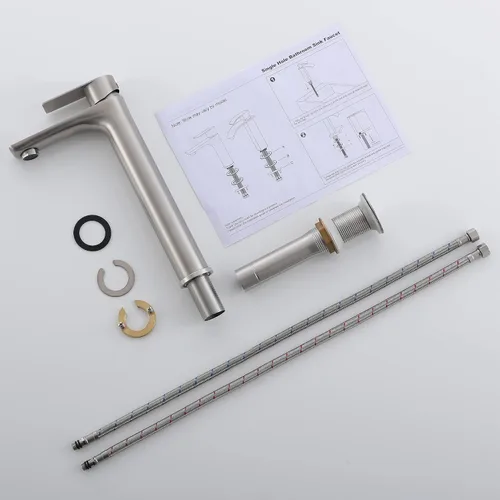 Miniatura 7 de TONNY Grifo de lavabo de baño de níquel cepillado, grifo de baño alto de acero inoxidable para fregadero de buque de un agujero, grifo de tocador