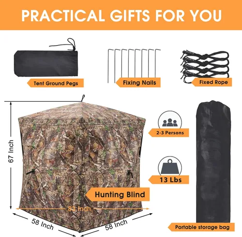 Miniatura 5 de Persiana de Caza, Silla de Caza de Suelo, Persianas Transparentes para Ciervos, Persianas de Camuflaje Portátiles Emergentes