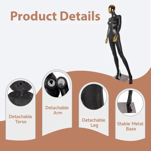 Miniatura 4 de Kinfant Maniquí femenino de cuerpo completo, elegante maniquí femenino alto con base de metal estable, pantalla de forma de vestido de manne quin