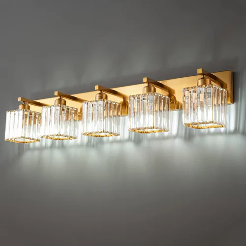 Miniatura 30 de Lámpara de tocador moderna de 2 luces de níquel cepillado, lámpara de tocador de cristal, luz de pared de baño, accesorios de iluminación de baño