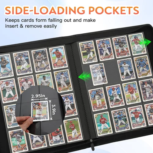 Miniatura 4 de Carpeta Premium de Tarjetas Coleccionables con más de 1000 bolsillos, Carpeta de 16 bolsillos sin anillo de carga lateral para cartas de Negro