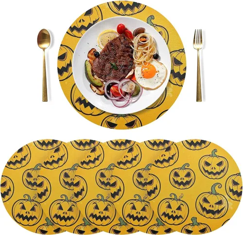Miniatura 3 de Spooky Pumpkin Orange Placemat, Non Slip Dining Table Heat for Kitchen one sizex4