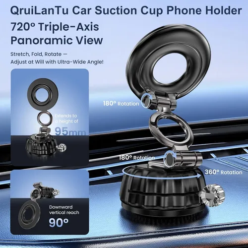 Miniatura 3 de Soporte magnético para teléfono para automóvil, giratorio de 720°, soporte de teléfono plegable con ventosa universal para salpicadero, parabrisas
