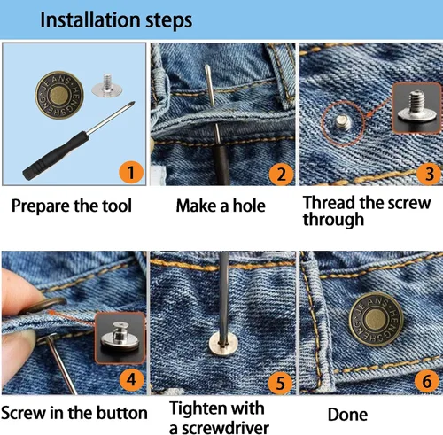 Miniatura 8 de YouOKLight Botones para jeans, 0.669 in sin clavos, botones de metal extraíbles de repuesto para reparación de remaches y destornilladores, 12