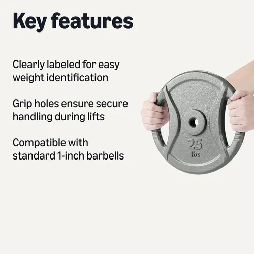 Miniatura 2 de Amazon Basics Placas de peso de agarre de 1 pulgada, hierro fundido, entrenamiento de fuerza, gimnasio en casa