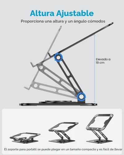 Miniatura 4 de LOXP Soporte ajustable para laptop, soporte para computadora con base giratoria de 360°, soporte ergonómico para computadora portátil para Negro