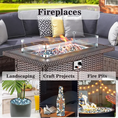 Miniatura 6 de GRISUN Vidrio de Fuego Azul Aguamarina para Hoguera, Rocas de Vidrio Templado Reflectante de Alto Brillo de 1/4 de Pulgada para Chimenea de Gas