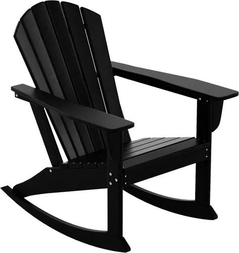 Miniatura 3 de WO Home Furniture Silla Mecedora de Patio al Aire Libre Tradicional HDPE Resistente a los Rayos UV (Negro)