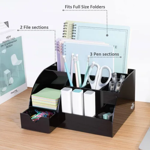 Miniatura 7 de My Space Organizers Organizador de escritorio negro con 9 compartimentos, suministros de oficina de escritorio y organizador de accesorios