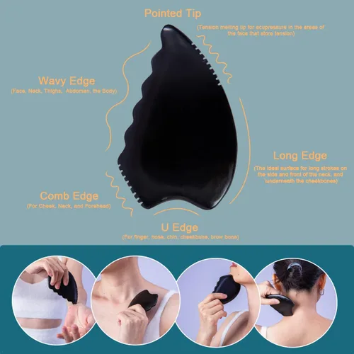 Miniatura 4 de Gua Sha Herramientas de masaje facial, herramientas de raspado Gua Sha para cara, herramienta de masaje tradicional de piedra Bian, herramienta