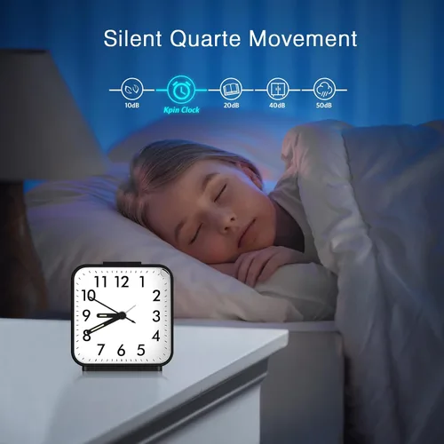 Miniatura 2 de Reloj despertador analógico, reloj de mesa sin tictac con manecilla luminosa y pantalla grande, reloj despertador silencioso con batería con función