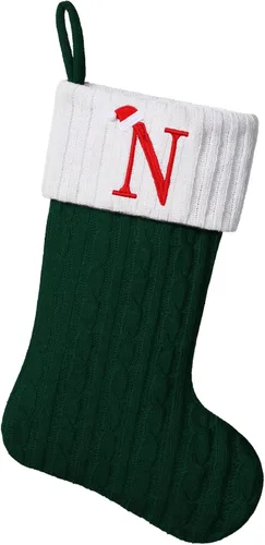 Miniatura 49 de Medias de Navidad personalizadas de 19 pulgadas con iniciales bordadas, medias de Navidad de punto negro para decoraciones de vacaciones familiares