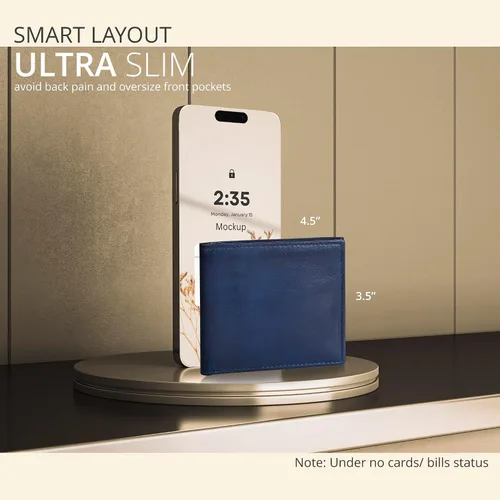 Miniatura 99 de Carteras RFID delgadas para hombres - Cartera de bolsillo frontal de piel genuina