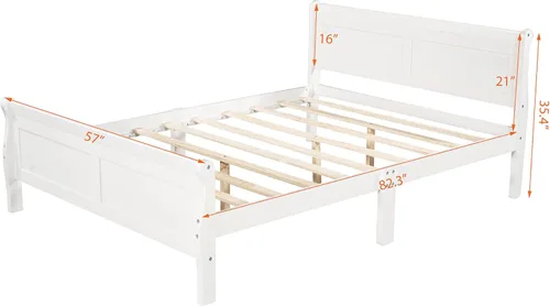 Miniatura 2 de Harper & Bright Designs Cama de plataforma de tamaño matrimonial con cabecero y estribo, marco de cama de madera maciza con soporte de listones