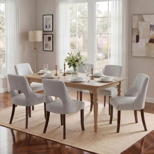 Miniatura 23 de UVV Juego de 2 sillas de comedor de madera, sillas de comedor modernas de mediados de siglo tapizadas en tela para cocina y comedor, silla de cena