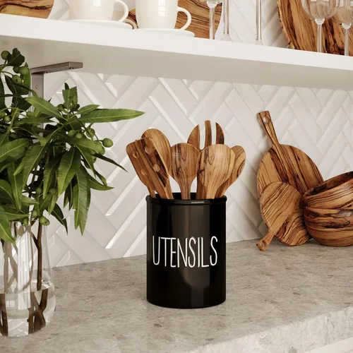 Miniatura 2 de Barnyard Designs Soporte de cerámica para utensilios de cocina de granja para encimera, utensilio decorativo de cocina para encimera, soporte