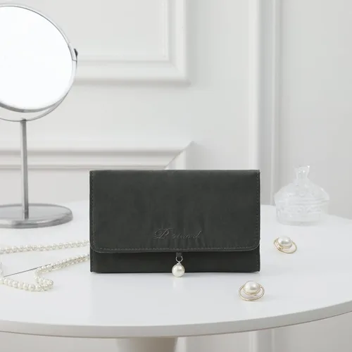 Miniatura 6 de HOMEHIVE Rollo organizador de joyas de viaje plegable, exquisito organizador de joyas portátil para collares de viaje, anillos, aretes, relojes