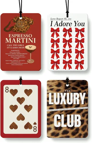 Miniatura 10 de Dark Coquette - Ambientador femenino para automóvil, 4 piezas, retro negro Lucky 8 Ball Cheetah colgante ambientador para autos, armario, cajón