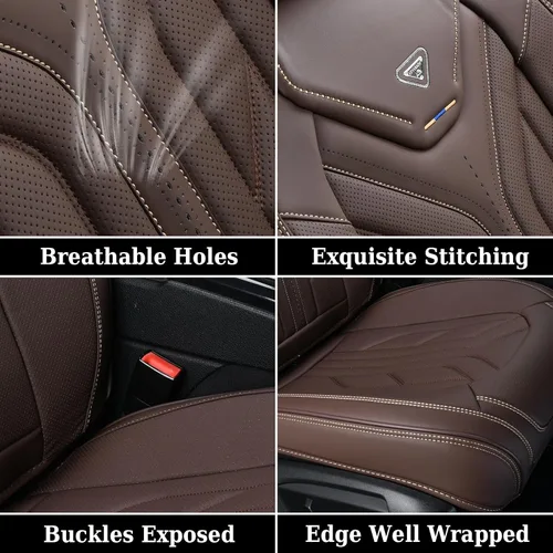 Miniatura 9 de Coverado Juego completo de fundas de asiento de automóvil, protectores de asiento de automóvil, fundas de asiento de cuero para automóviles, Café