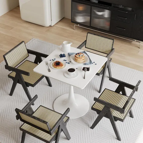 Miniatura 4 de Mesa cuadrada blanca de tulipanes para 2 personas, mesa de comedor pequeña de 24 pulgadas con base de pedestal de metal para cocina, mesa moderna
